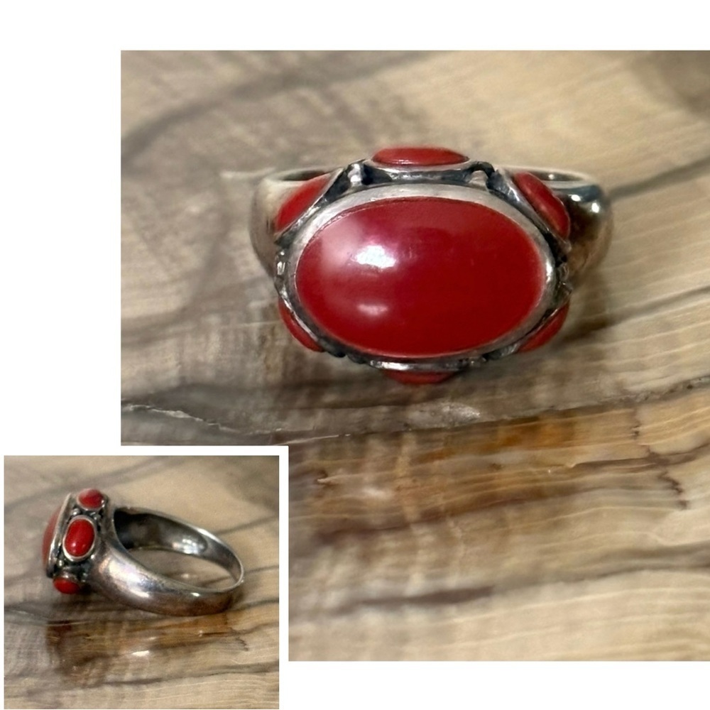 Red Coral Sterling Silver Ring